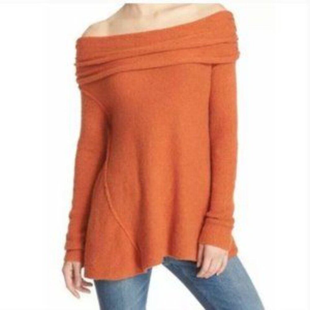 Free People Strawberry Field Off Shoulder Sweater Terracotta Soft Size Small